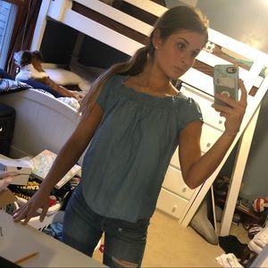 Loose fitting blue shirt